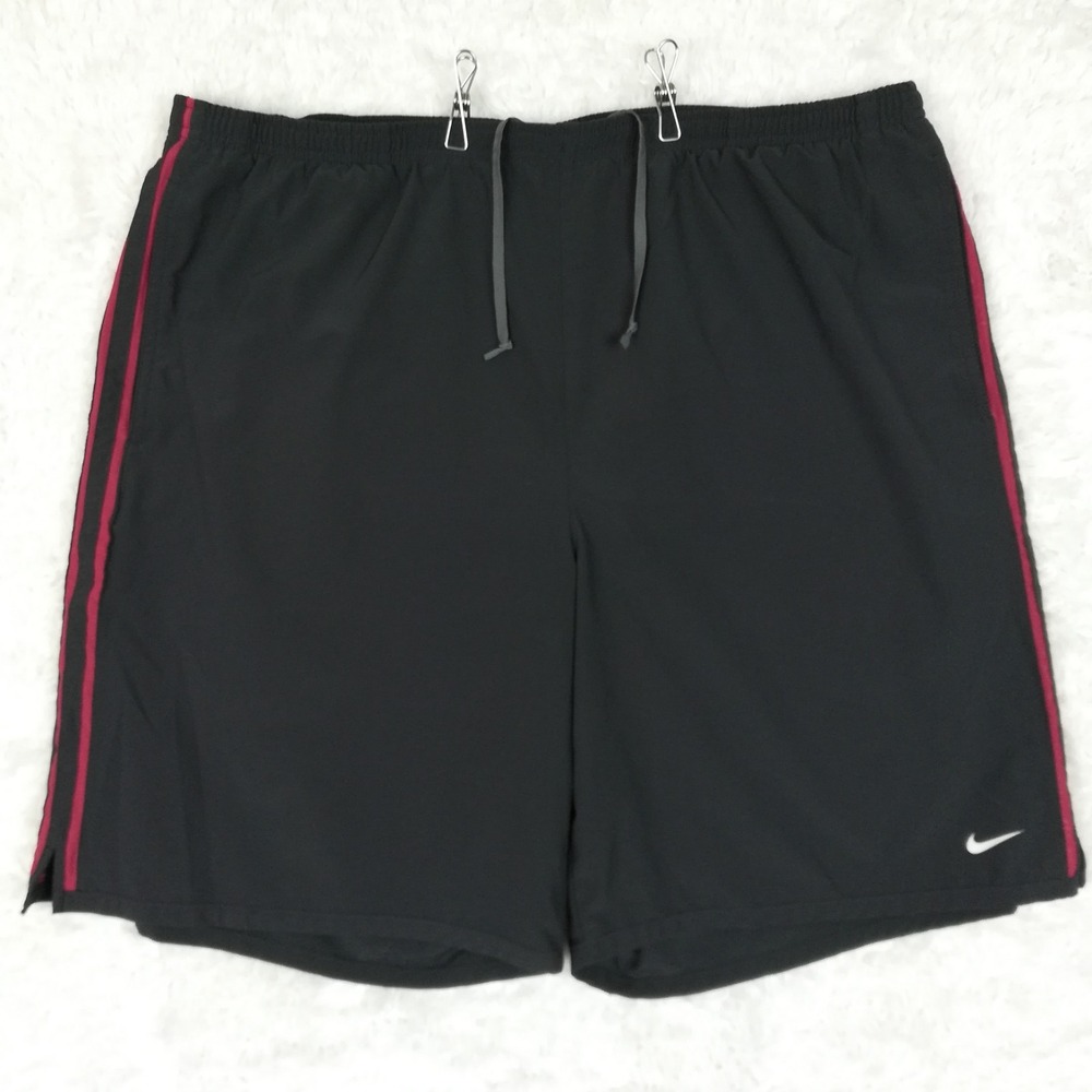 Nike Mens Shorts Dri-Fit Training Charcoal Gray Red Side Stripe Swoosh XL